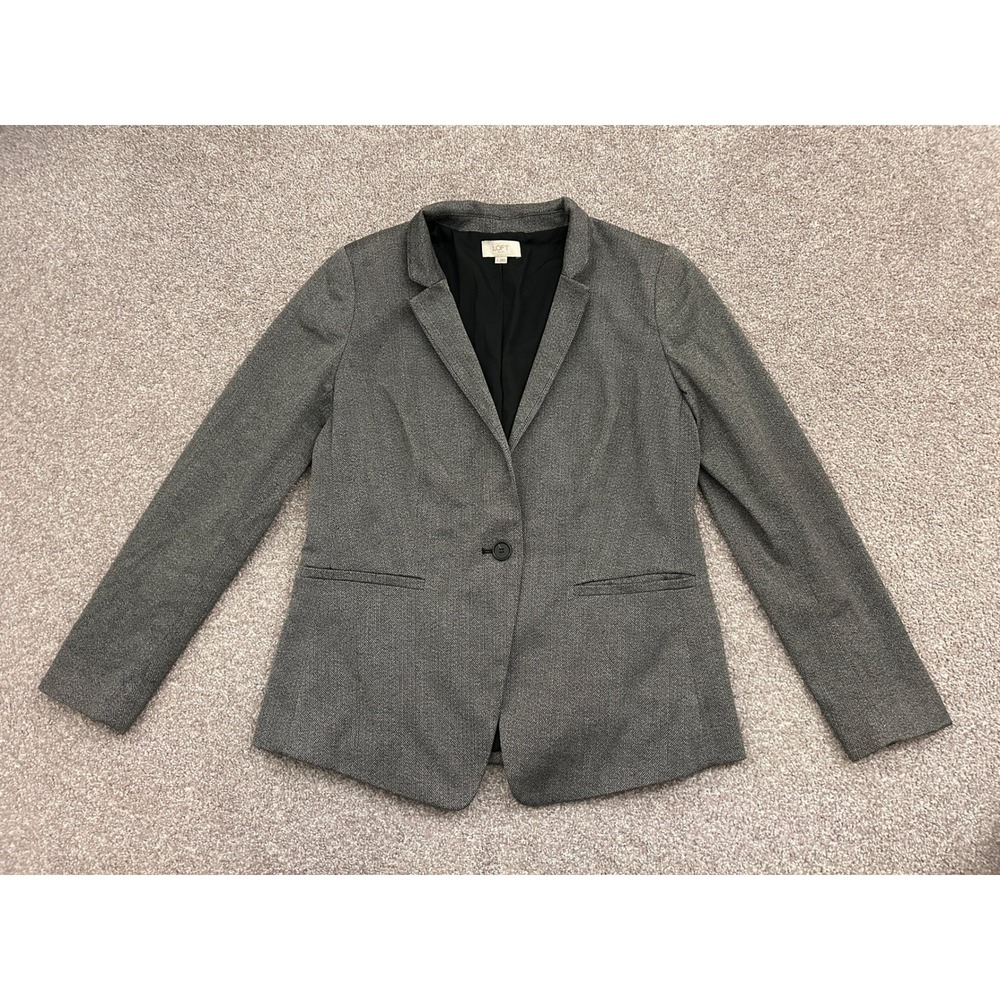 LOFT Blazer Women 6 Grey Excellent Herringbone Single Button Professional Pocket